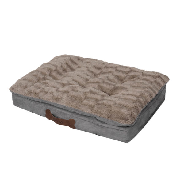 Pawz Orthopedic Memory Foam Pet Bed With Plush Topper Angle Khaki View
