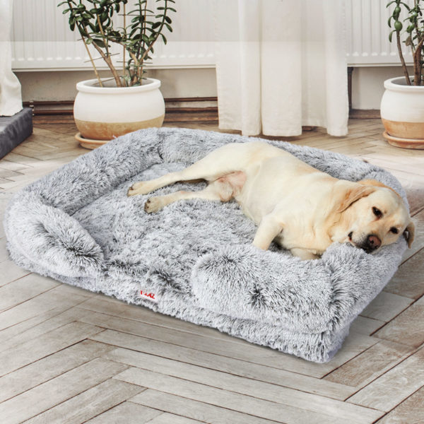 Plush Orthopedic Sofa Pet Bed, Grey - large dog lifestyle