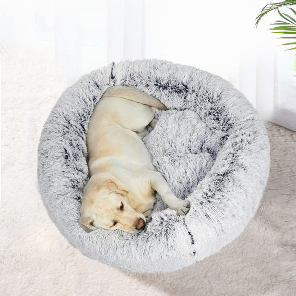 Plush Soft Donut Pet Bed, Round, Charcoal